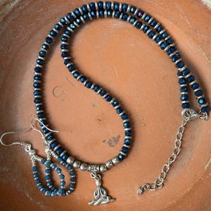 Beaded Necklace with Yogi Pendant, Earrings
